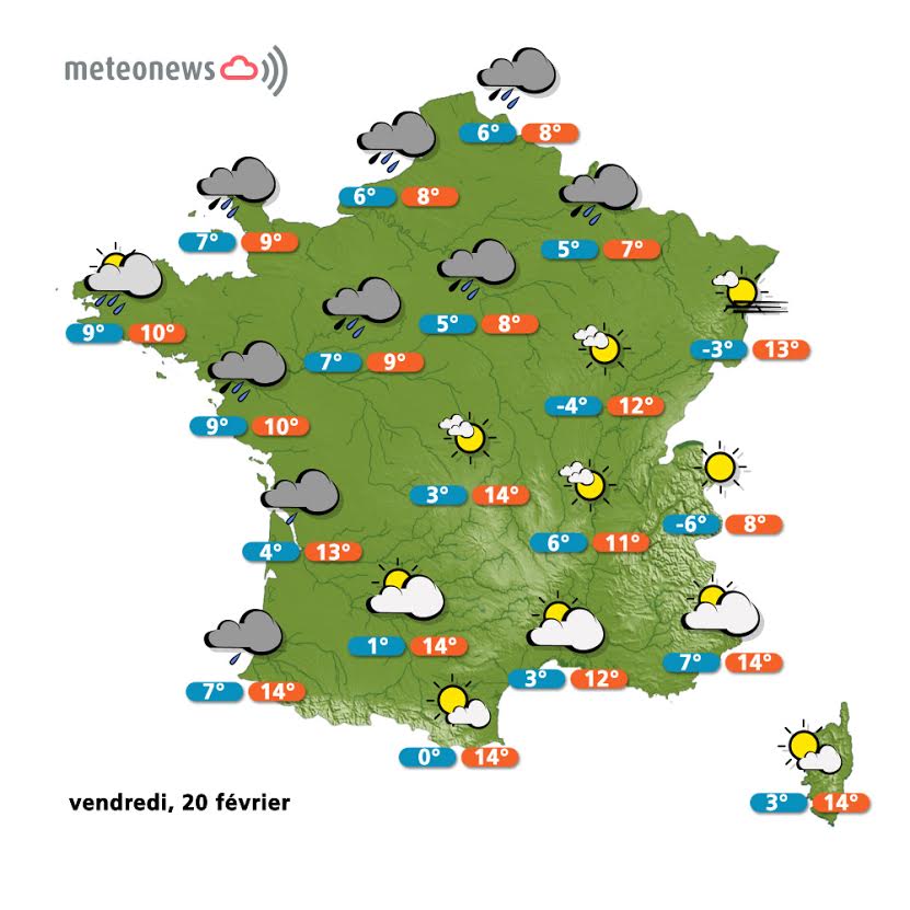 Prévisions météo France du vendredi 20 février
